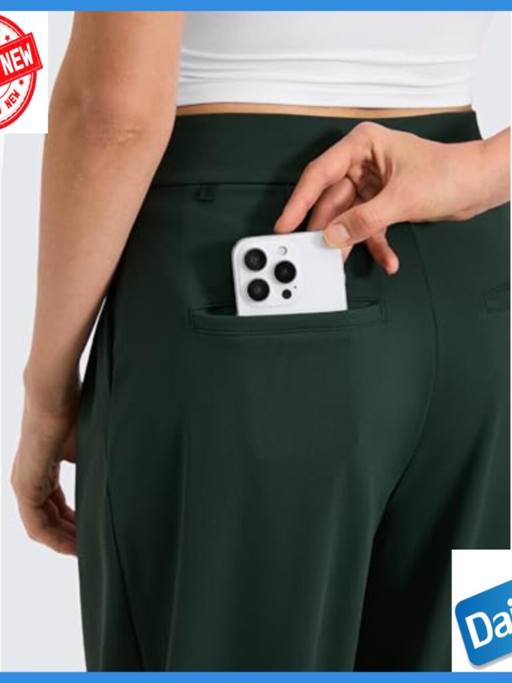 29" Wide Leg Work Pants with Pockets, 4-Way Stretch Business Casual - Picture 4 of 4